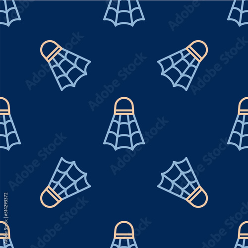 Line Badminton shuttlecock icon isolated seamless pattern on blue background. Sport equipment. Vector