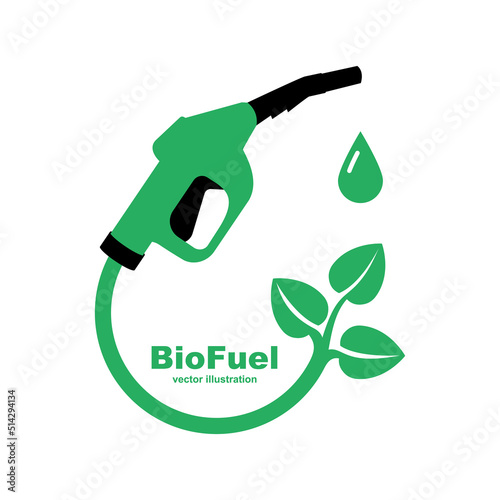 Bio fuel logo. Ecological fuel icon. Green eco pump. Petrol station sign. Green leaf pump. Vector illustration flat design. Isolated on white background.