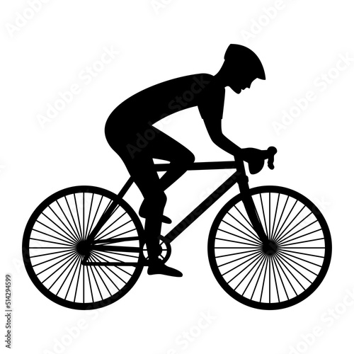 Fototapeta Naklejka Na Ścianę i Meble -  Athlete on a bicycle black icon. Cyclist on a racing bike. Vector illustration flat design. Isolated on white background.