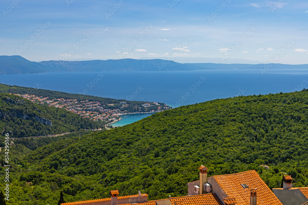 view from Labin to Rabac and the island Cres in Croatia