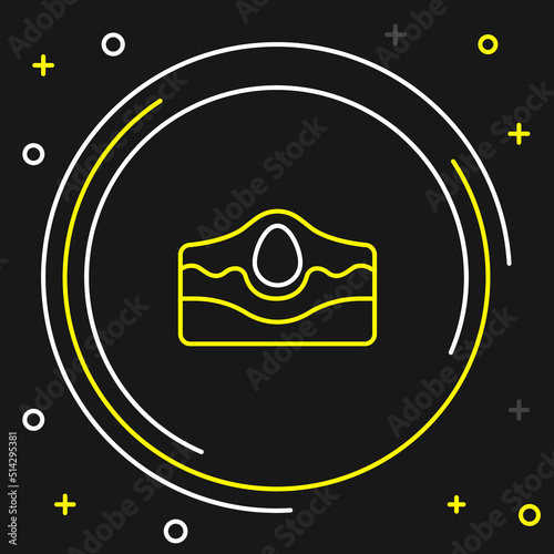 Line Acne icon isolated on black background. Inflamed pimple on the skin. The sebum in the clogged pore promotes the growth of a bacteria. Colorful outline concept. Vector