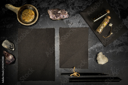 Fototapeta Esoteric, mystique and magic flat lay with copy space - Sorcery and alchemy