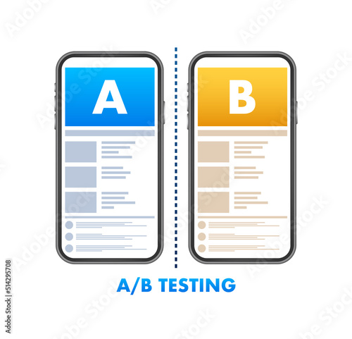 AB testing, split test. Bug Fixing, User Feedback. Homepage landing page template. Vector stock illustration.
