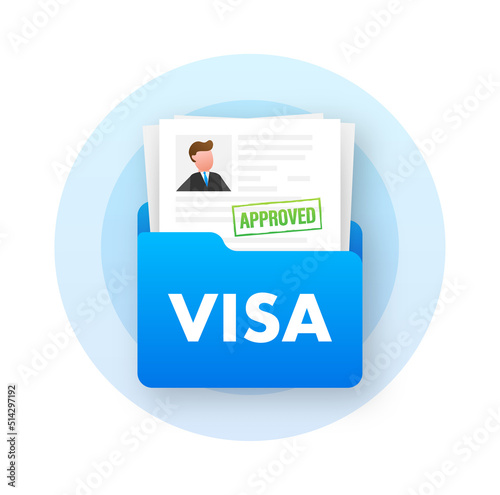 Clipboard with visa application. Travel approval. Immigration visa. Vector stock illustration.