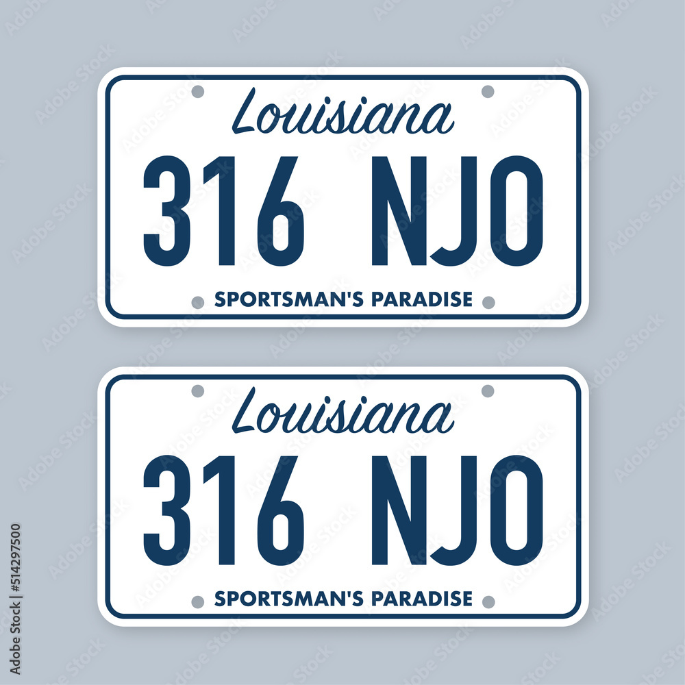 License plate of louisiana. Car number plate. Vector stock illustration. License plate of louisiana. Car number plate. Vector stock illustration.