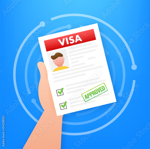 Clipboard with visa application. Travel approval. Immigration visa. Vector stock illustration.