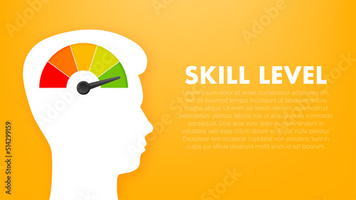 Skill levels growth, meter indicator. Skills enhancement. Vector stock illustration.