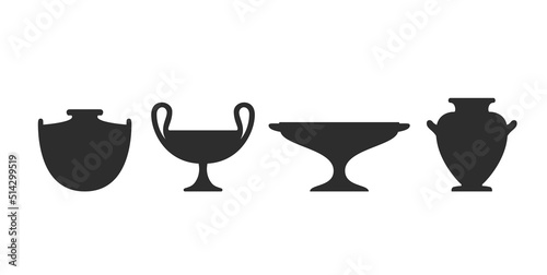 Vase silhouettes set. Various antique ceramic vases. Ancient greek jars and amphorae silhouettes. Clay vessels pottery. Vector