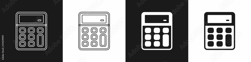 Set Calculator icon isolated on black and white background. Accounting symbol. Business calculations mathematics education and finance. Vector Set Calculator icon isolated on black and white background. Accounting symbol. Business calculations mathematics education and finance. Vector