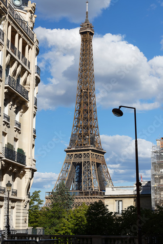 The Eiffel Tower with and traditional French houses  Paris  France