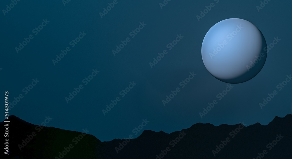 Obraz premium Planet against the background of the silhouette of mountains. Abstract space minimalism relief black landscape of mountains against the background of a blue planet. 3D render.