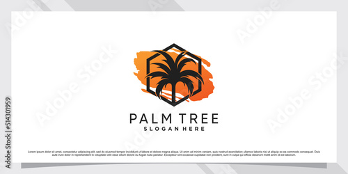 Palm tree logo design inspiration with sun and creative element Premium Vector