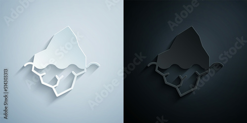 Paper cut Iceberg icon isolated on grey and black background. Paper art style. Vector