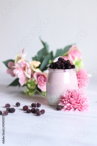 Delicious dessert with blueberries, yogurt and chia seeds