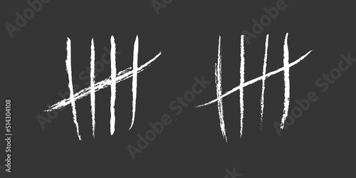 Tally mark, prisoner days counting vector grunge illustration. Jail numeration to five.