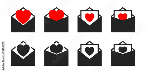 Donation vector icon. Donate help mail envelope with heart. Volunteer support gift symbol collection.