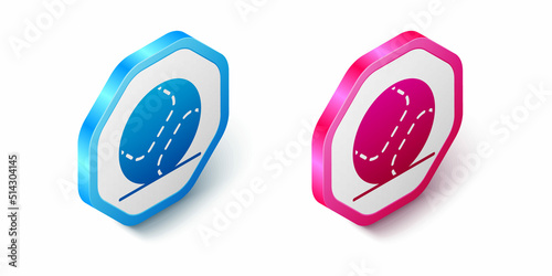 Isometric Baseball ball icon isolated on white background. Hexagon button. Vector