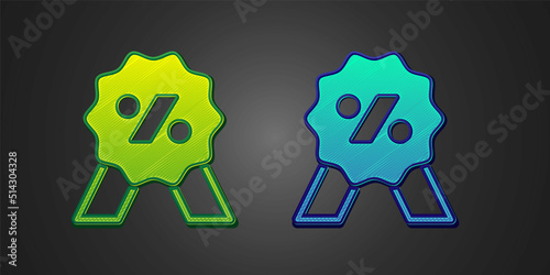 Green and blue Discount percent tag icon isolated on black background. Shopping tag sign. Special offer sign. Discount coupons symbol. Vector