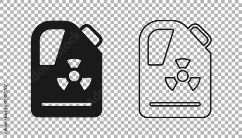 Black Radioactive waste in barrel icon isolated on transparent background. Toxic refuse keg. Radioactive garbage emissions, environmental pollution. Vector