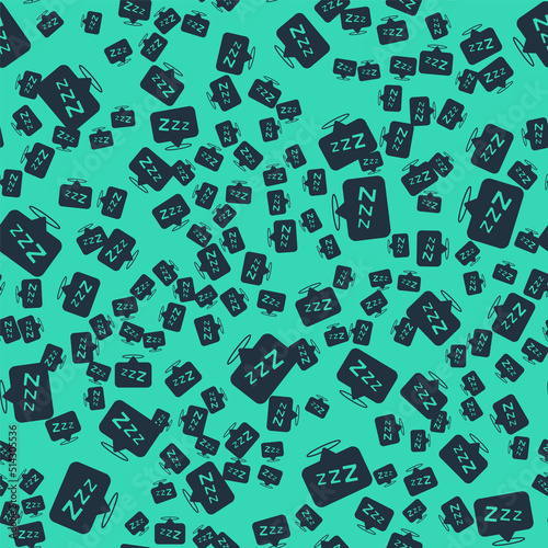 Black Sleepy icon isolated seamless pattern on green background. Sleepy zzz talk bubble. Vector