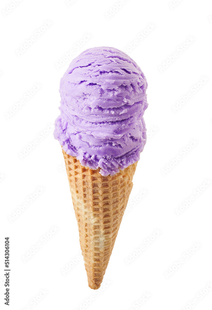 Blueberry ice cream with cone isolated on white background Blueberry ice cream with cone isolated on white background
