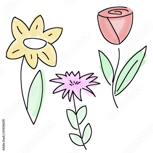 A collection of isolated multicolored colors made of watercolor with an outline. Children's drawing. High quality photo