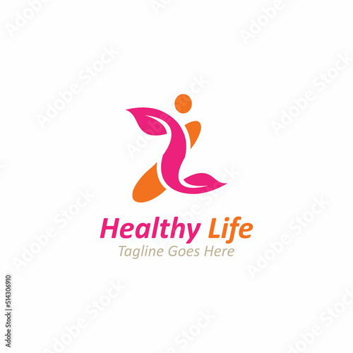 People leaf wellness logo abstract nature design Vector