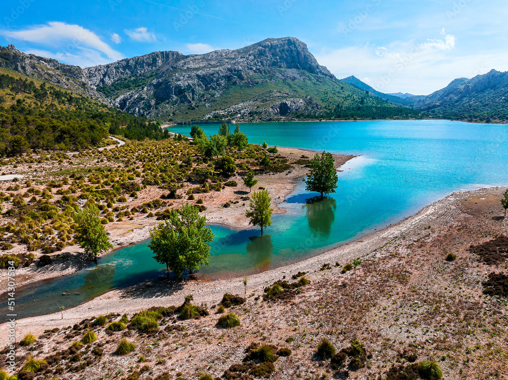 Aerial image of lake Cuber on Mallorca 