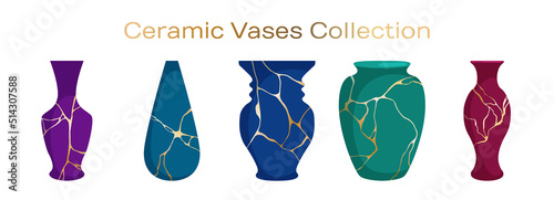 Obraz na płótnie Ceramic vases for flower bouquets vector collection