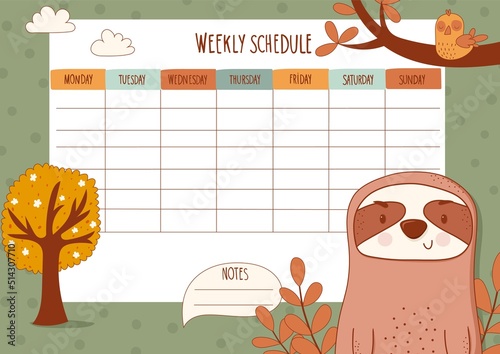 weekly schedule for kids with sloth