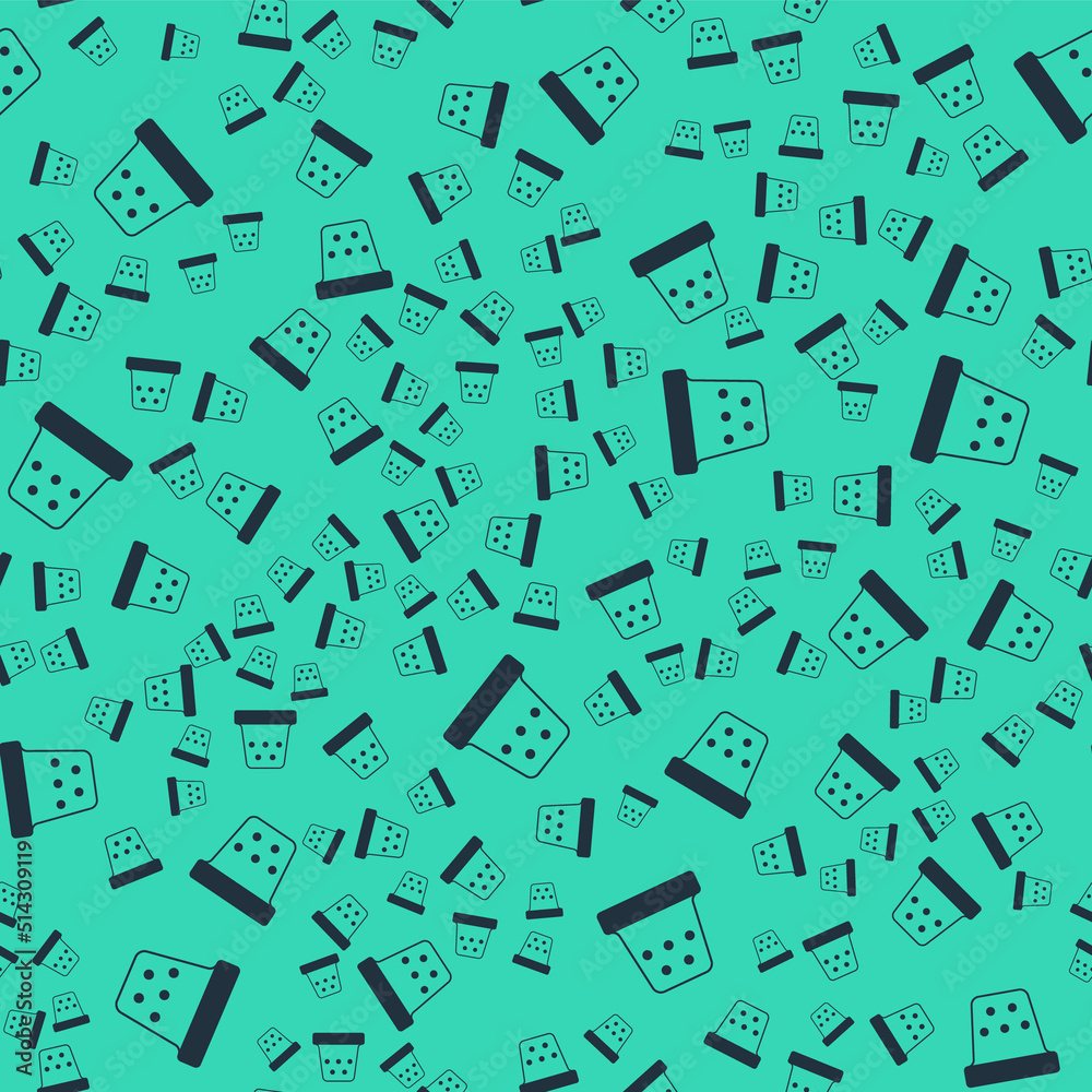 Black Thimble for sewing icon isolated seamless pattern on green background. Vector Black Thimble for sewing icon isolated seamless pattern on green background. Vector