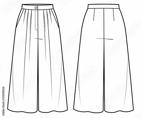 Pants culotte palazzo technical fashion illustration