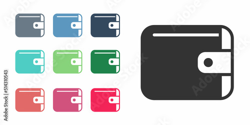 Black Wallet icon isolated on white background. Purse icon. Cash savings symbol. Set icons colorful. Vector