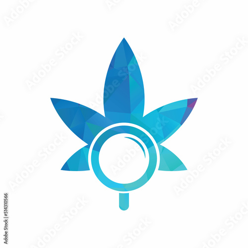 Cannabis Search logo design vector template. Marijuana leaf and loupe logo combination. Hemp and magnifying symbol or icon. 
