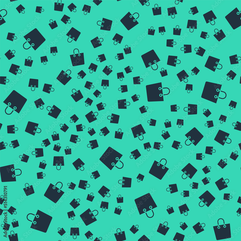 Black Paper shopping bag icon isolated seamless pattern on green background. Package sign. Vector Black Paper shopping bag icon isolated seamless pattern on green background. Package sign. Vector
