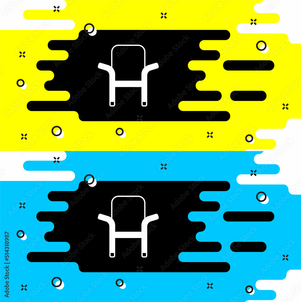 White Camping portable folding chair icon isolated on black background. Rest and relax equipment. Fishing seat. Vector White Camping portable folding chair icon isolated on black background. Rest and relax equipment. Fishing seat. Vector