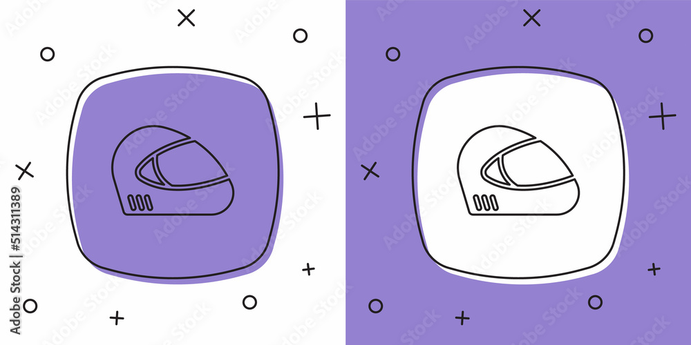 Set Racing helmet icon isolated on white and purple background. Extreme sport. Sport equipment. Vector Set Racing helmet icon isolated on white and purple background. Extreme sport. Sport equipment. Vector