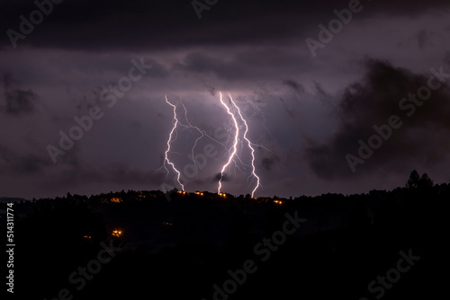 pioruny nad miastem ciemna noc błyskawica photo