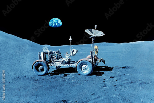 Fototapeta Naklejka Na Ścianę i Meble -  Moon rover on the surface of Moon. Elements of this image furnished by NASA