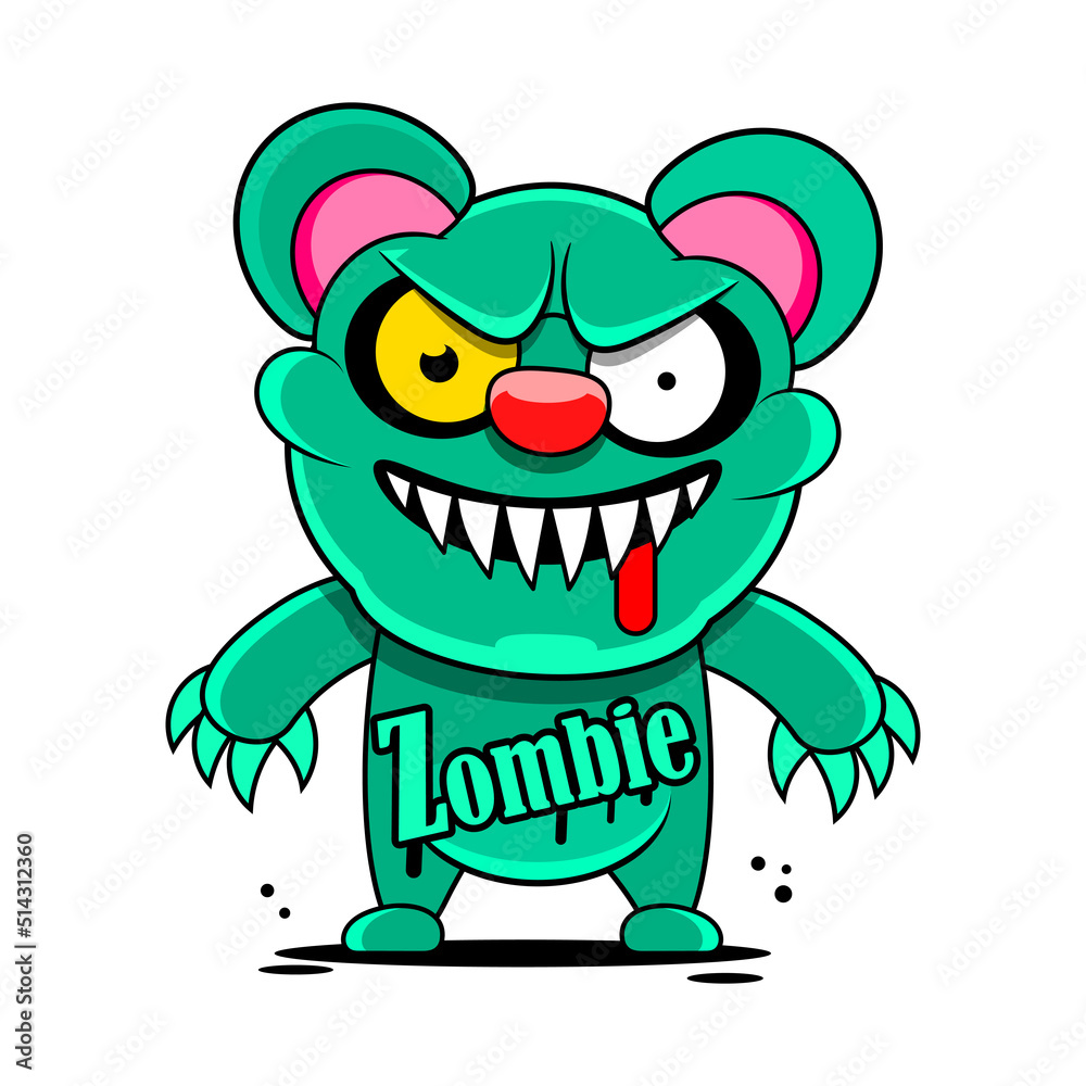 Fototapeta premium Green teddy bear Zombie with limbs. Vector illustration of a clipart.