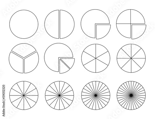 Set of circles segmented into sections. Simple business chart examples. Simple statistical infographic examples. Round statistics chart examples. Vector illustration