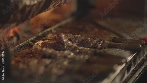 Details of the master and delicious kebab making Turkish kebab by the hearth
