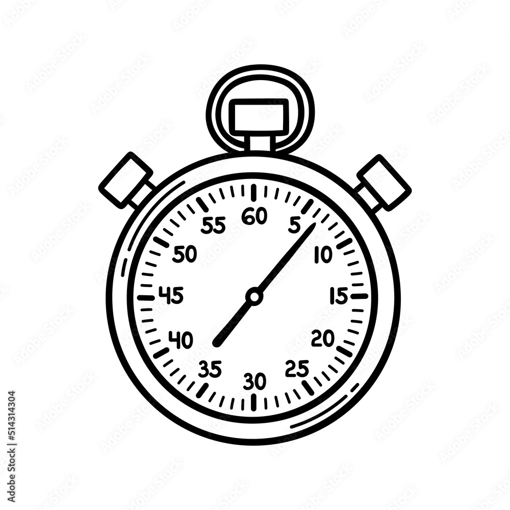 Hand drawn stopwatch doodle. Timer in sketch style. Vector illustration isolated on white background. Hand drawn stopwatch doodle. Timer in sketch style. Vector illustration isolated on white background.