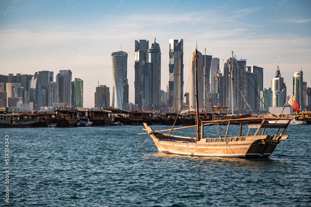Fototapeta premium Doha Skyline with Boat