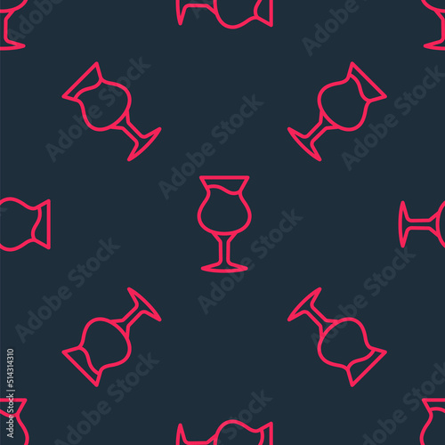Red line Glass of beer icon isolated seamless pattern on black background. Vector
