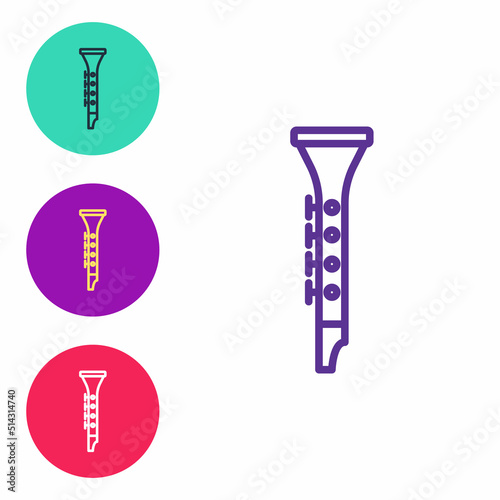 Set line Clarinet icon isolated on white background. Musical instrument. Set icons colorful. Vector