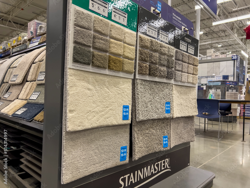 Mill Creek, WA USA - circa June 2022: Angled view of carpet display samples  inside a Lowe's home improvement store. Stock Photo | Adobe Stock