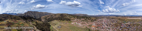 View of the ruins of the Inca temple of Chinchero in Cusco. Panoramic photo
