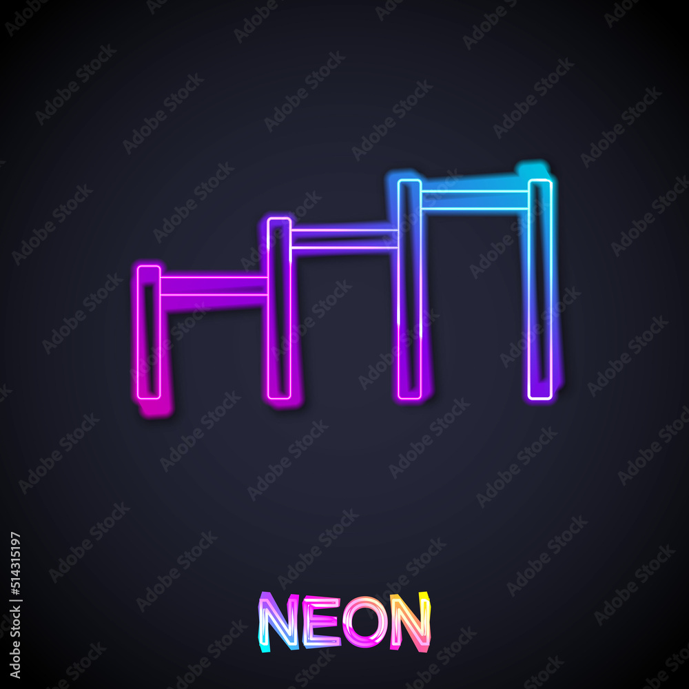 Glowing neon line Sport horizontal bar icon isolated on black background. Vector Glowing neon line Sport horizontal bar icon isolated on black background. Vector