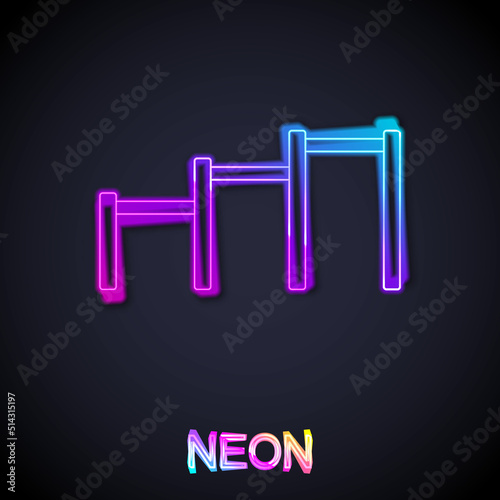 Glowing neon line Sport horizontal bar icon isolated on black background. Vector